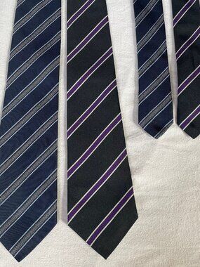 Ralph Lauren Navy & Black Striped Tie Set with Purple Accents